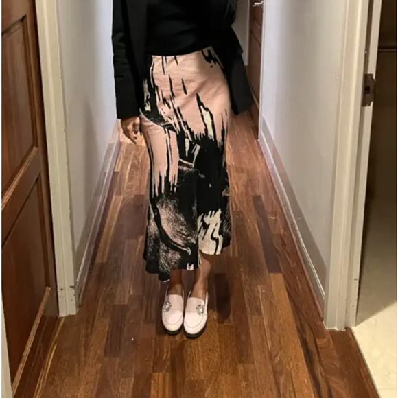 Untitled in Motion Black Bias Cut Midi Skirt XS Designer Career Abstract $262 - Picture 6 of 10